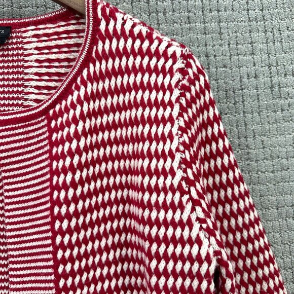 Talbots Open Cardigan Women's Size Small Red White Sweater Pure Merino Wool - Picture 7 of 12